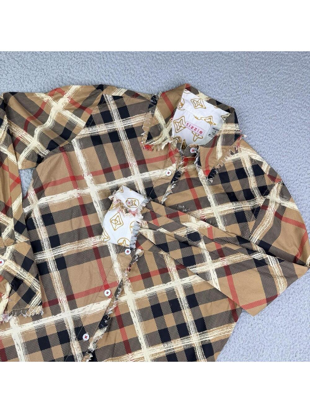 Tizzie Women’s Small Brown Striped Button Front Shirt Frayed Hem Boho Western